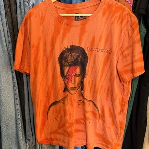 David Bowie Lucky Brand Orange Tie Dye Graphic Tee